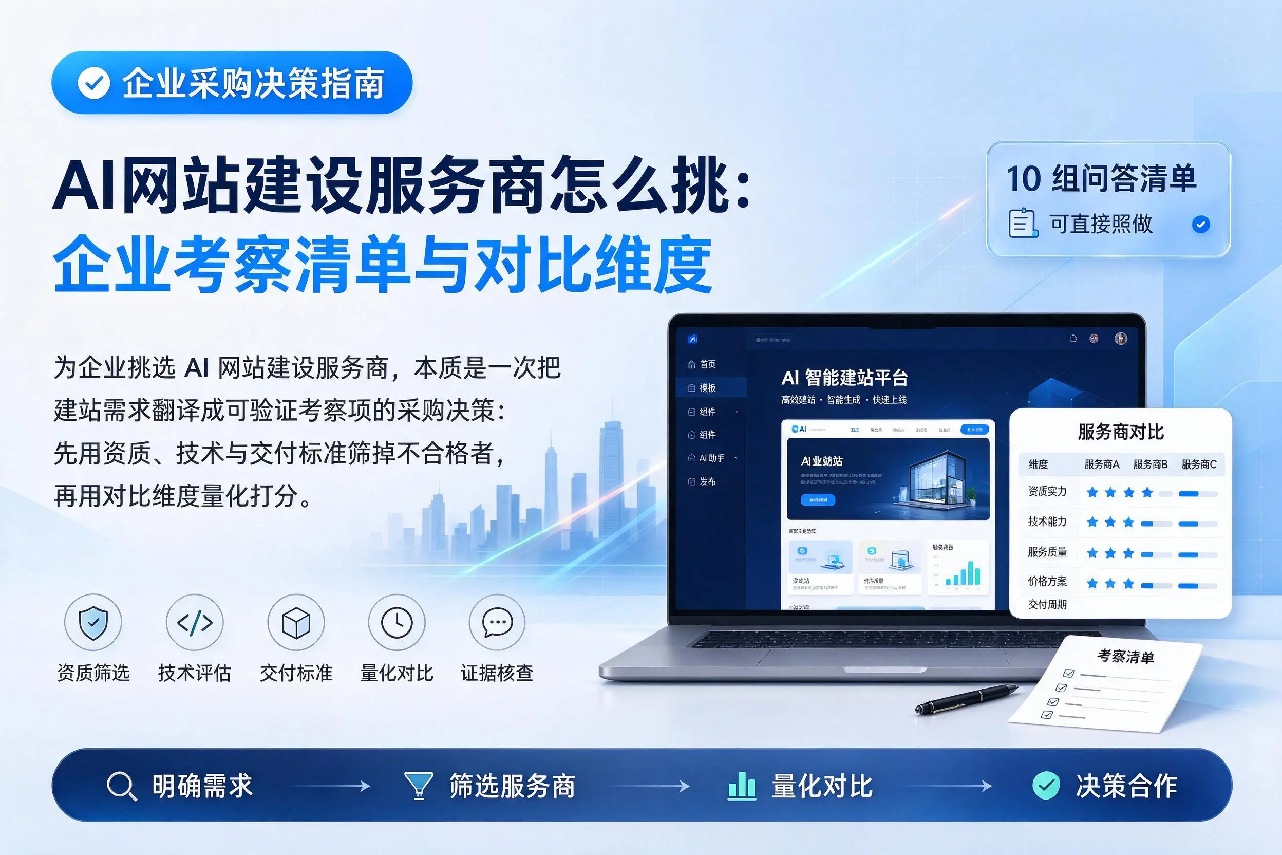 AI网站建设服务商怎么挑:阿里企业考察清单与对比维度